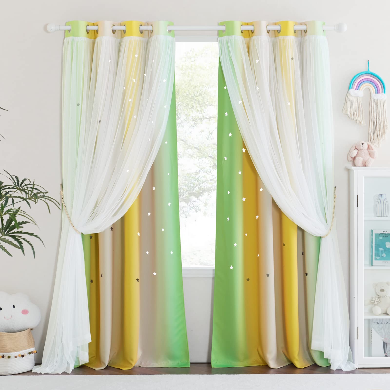 Rideau occultant double couche bleu jaune rose anti-lumière pour salon et nuit