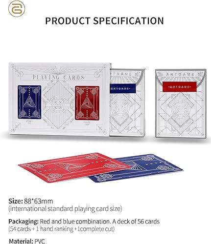 Miniatura 6 de ARTGAME Cartas de juego 100% de plástico, tarjeta de póquer de 2 barajas, índice jumbo, impermeable y lavable, tamaño de póquer, tarjetas de póquer