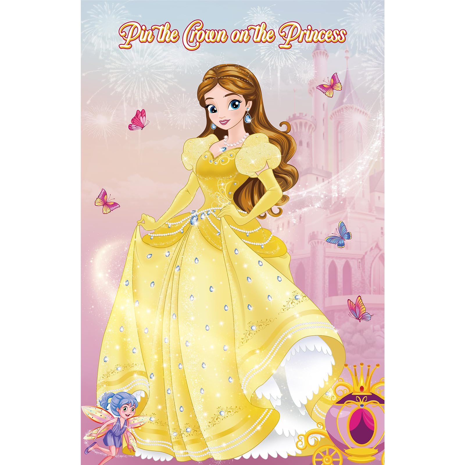 Pin The Crown on The Princess Party Games for Girls Kids Birthday Decorations Princesses Tea Party Supplies Large Princess Game Poster with 40 Crown