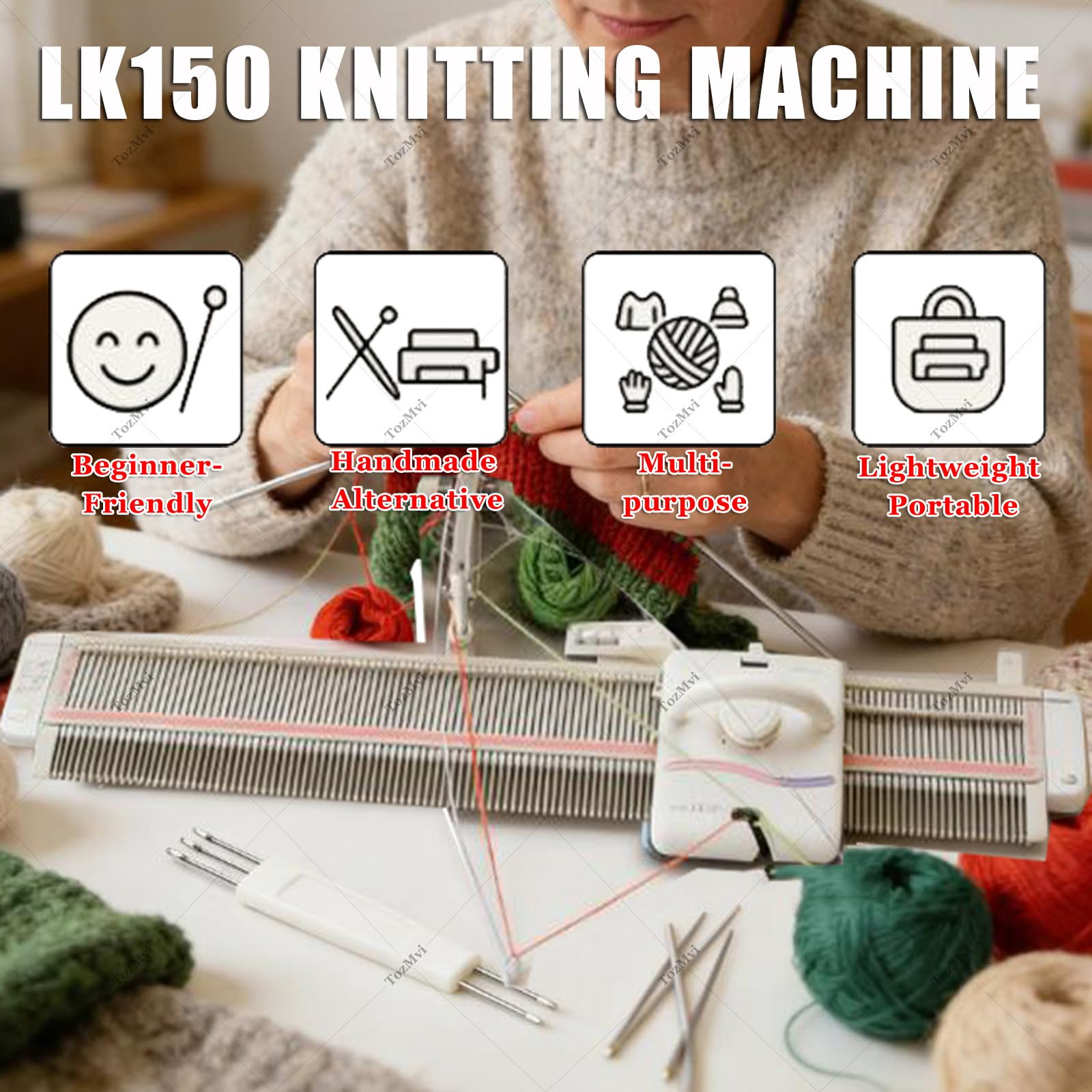 Automatische Strickmaschine Mit 150 Maschen, 6,5 Mm Mittelstärke, Bastelmaschine Mit Nadeln Und Zubehör – Einfaches Heimstrickset Für Erwachsene