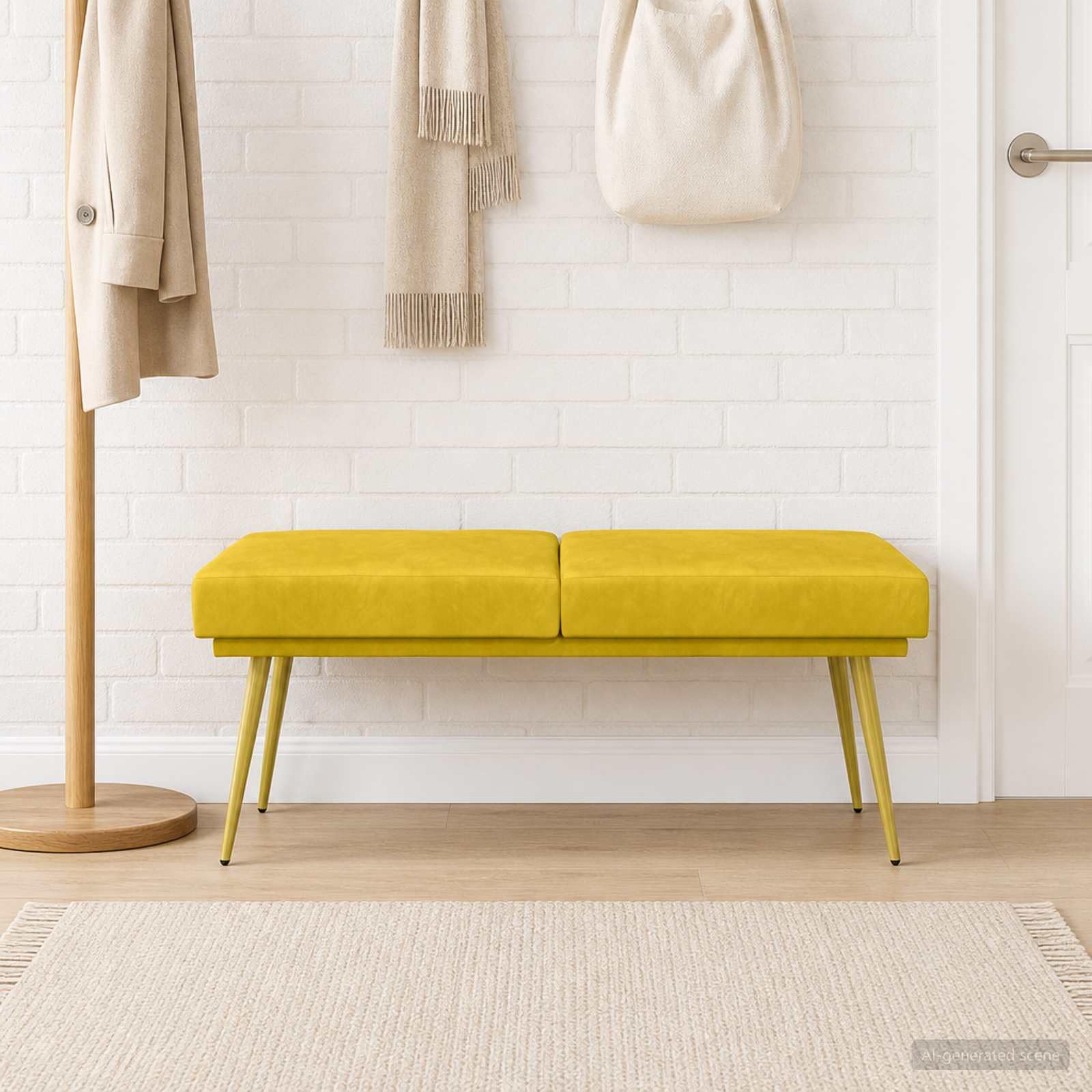 Banco de terciopelo amarillo 120 x 45 x 46 cm para dormitorio y salón
