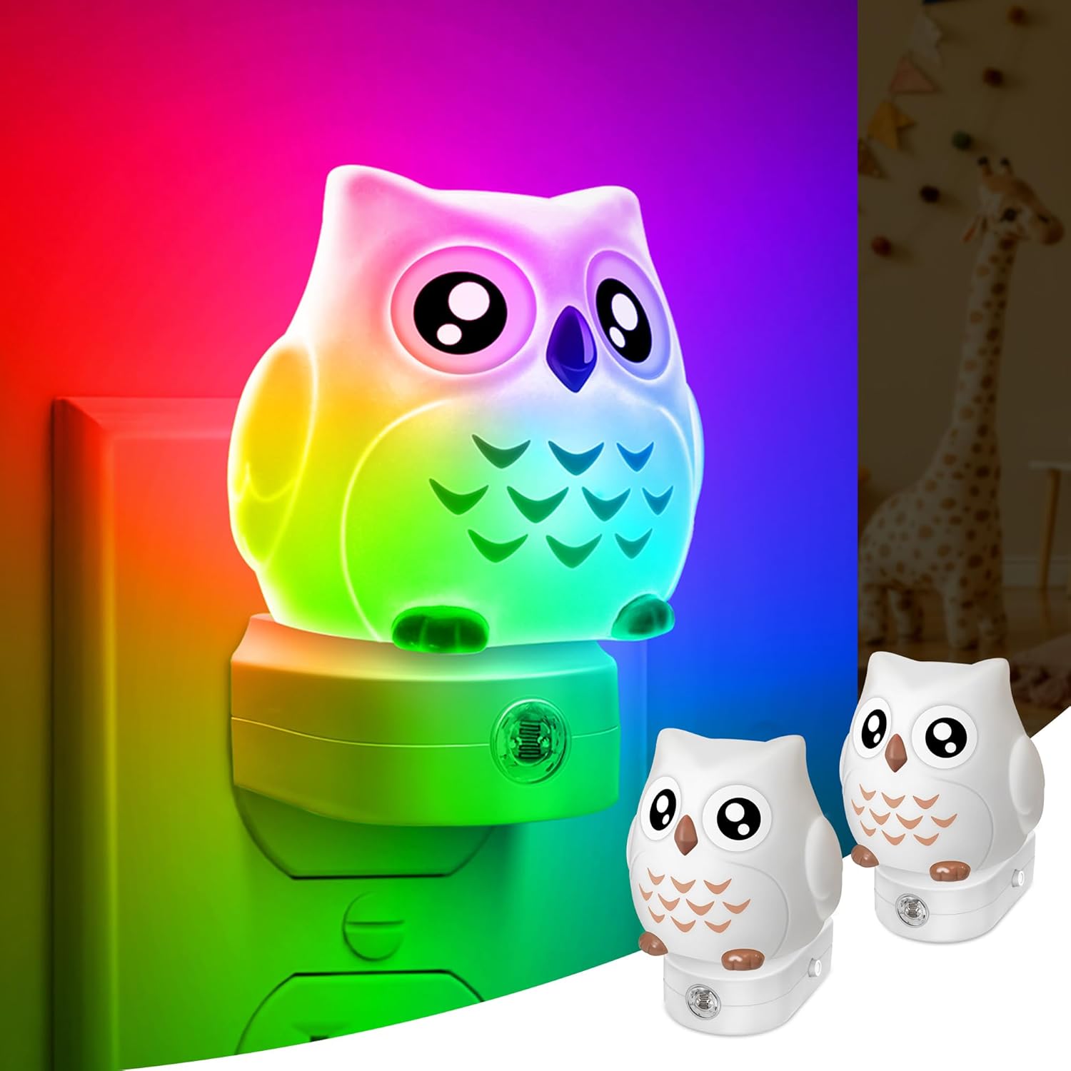Owl Night Lights Plug Into Wall [2 Pack], Cute Night Light for Kids, 8