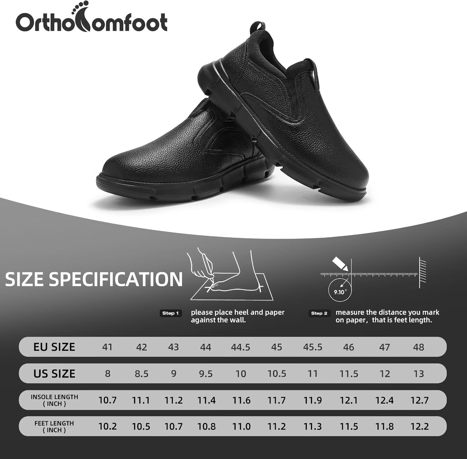 Men's Orthopedic Wide Leather Dress Shoes: Arch Support Plantar Fasciitis Orthotic Casual House Slip On Loafers, Comfortable High Arch Work Business Walking Oxford for Foot Heel Pain Relief - Image 9