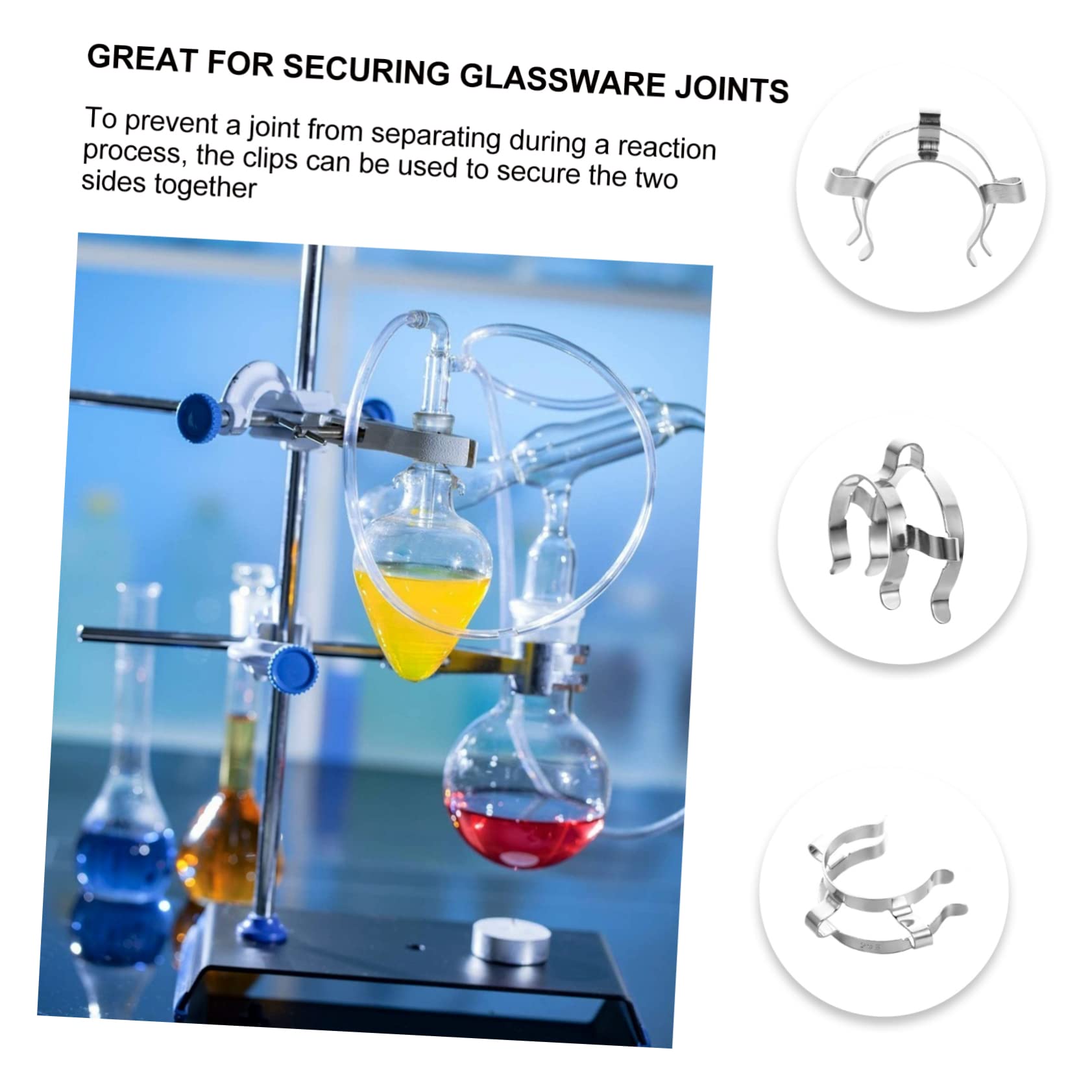 FUNOMOCYA 4pcs Stainless Steel Clips Laboratory Clamps Easy to Use in Chemistry Lab