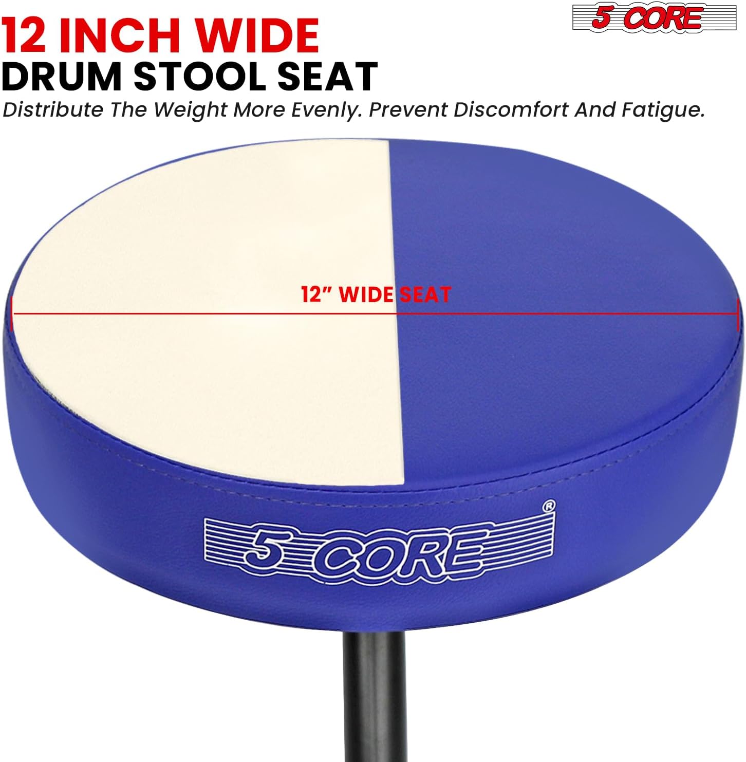 5 CORE Drum Throne 3 Inch Padded Comfortable Guitar Stool 330Lb Capacity Adjustable to 22" Drummer Seat for Adults and Kids Blue - DS 01 BLU