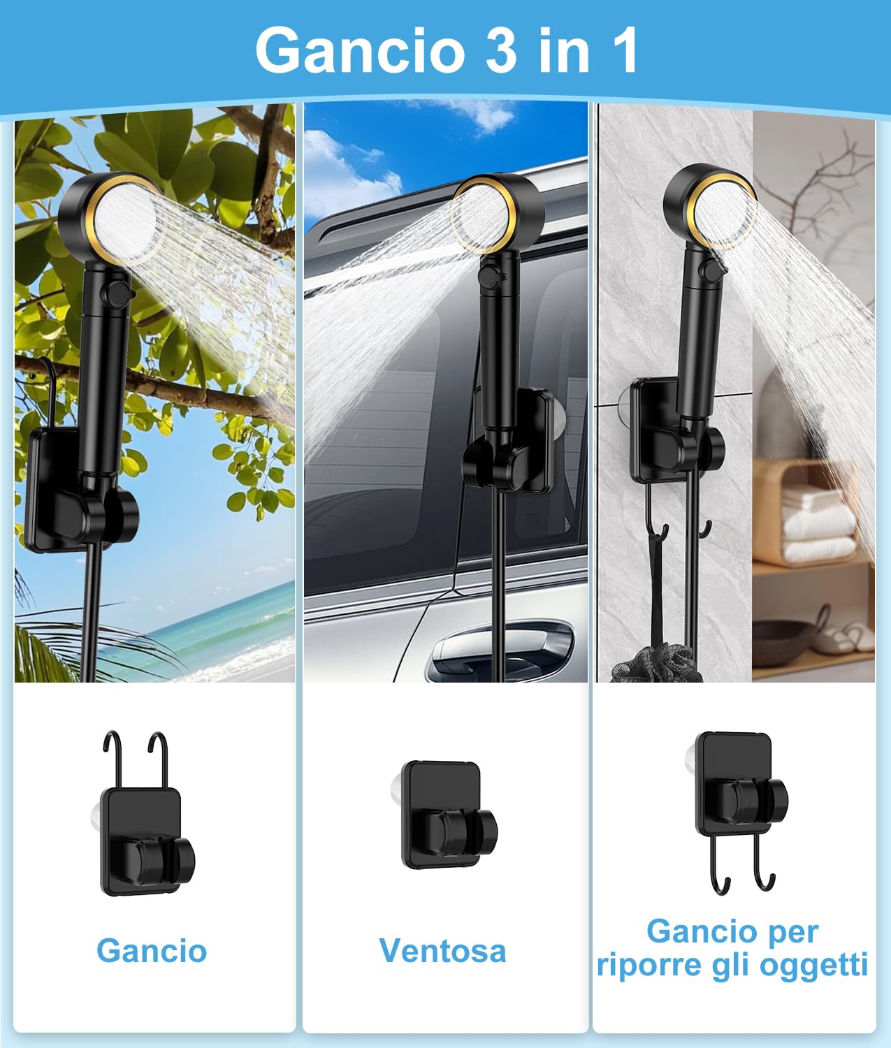WADEO Doccia da Campeggio, [Premium] [8000mAh Autonomia Ultra-Lunga] Display Extra Large, Doccia Portatile da Ricaricabile per Spiaggia, Animali, Auto, Giardino