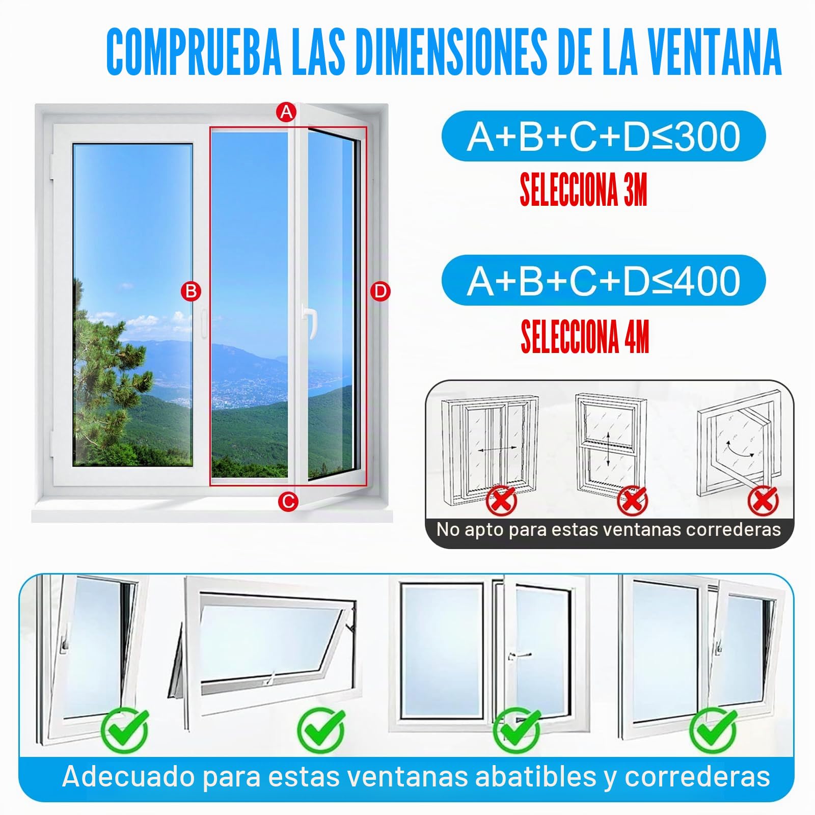 Sellado de ventanas de aire acondicionado, 300 cm / 400 cm, para 1 o 2 mangueras de escape, parada de aire caliente para colocar ventanas, doble cremallera para ventanas de techo, ventanas batientes