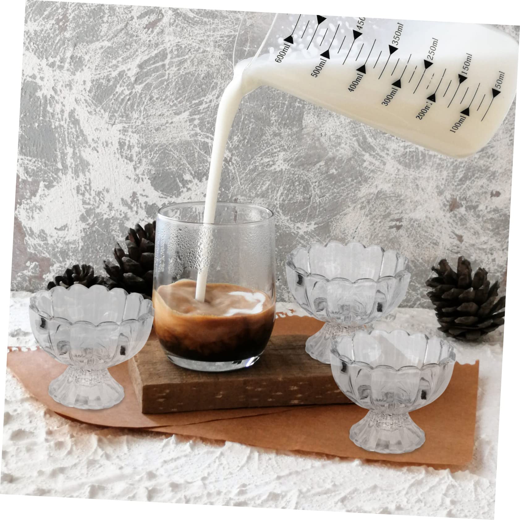 5 Coppe Gelato in Vetro a Forma di Loto, 150ml, Riutilizzabili, Facili da Pulire, per Dessert e Pudding