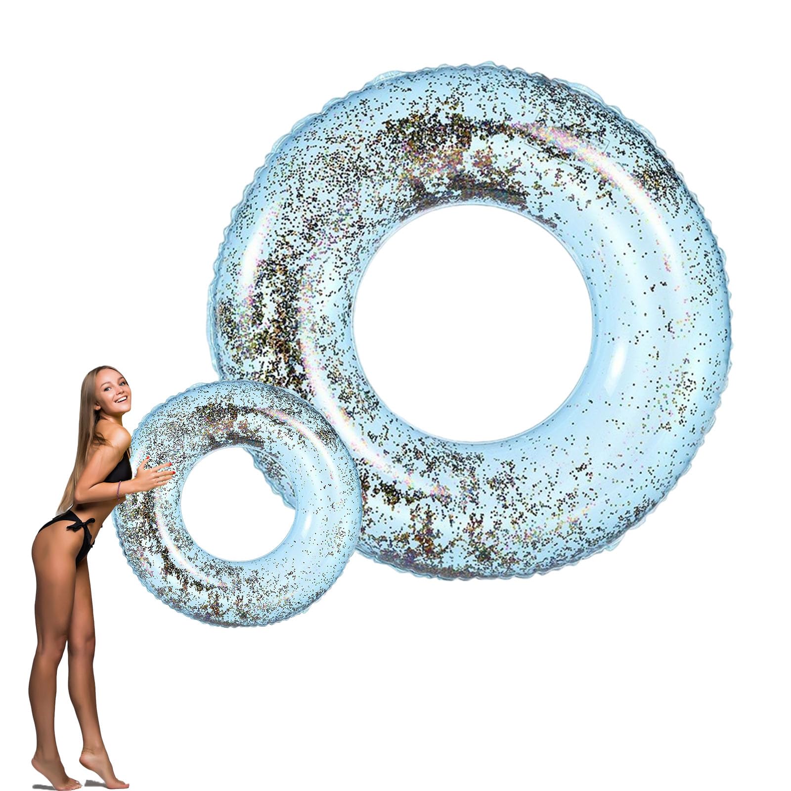 Pool Inflatables Swimming Ring Rubber Rings for Adults Light Blue Sequins Inflatable Pool Water Toys,Inflatable Pool Floats Swim Rings for Women Men Summer Party Beach Water Sport