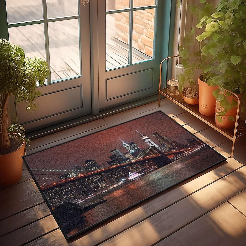 Paillasson extérieur pour porche anti-saleté, tapis de porte horizon urbain 50 x 80 cm