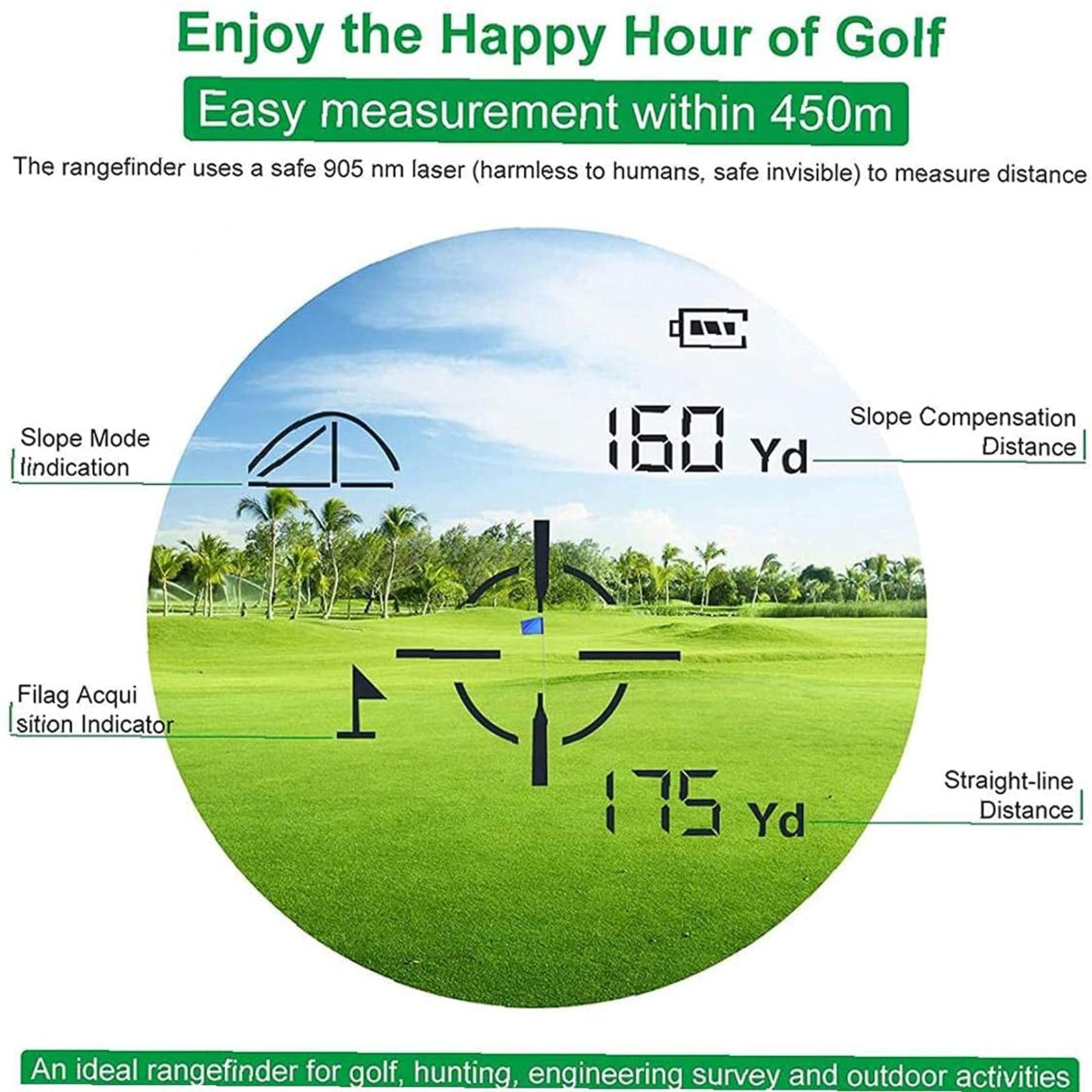 Telémetro de Caza de Mini Golf 600M con batería de Litio de 500Ma, corrección balística de Golf a Prueba de Agua de 645 Yardas 6X Aumento para telémetros de Golf