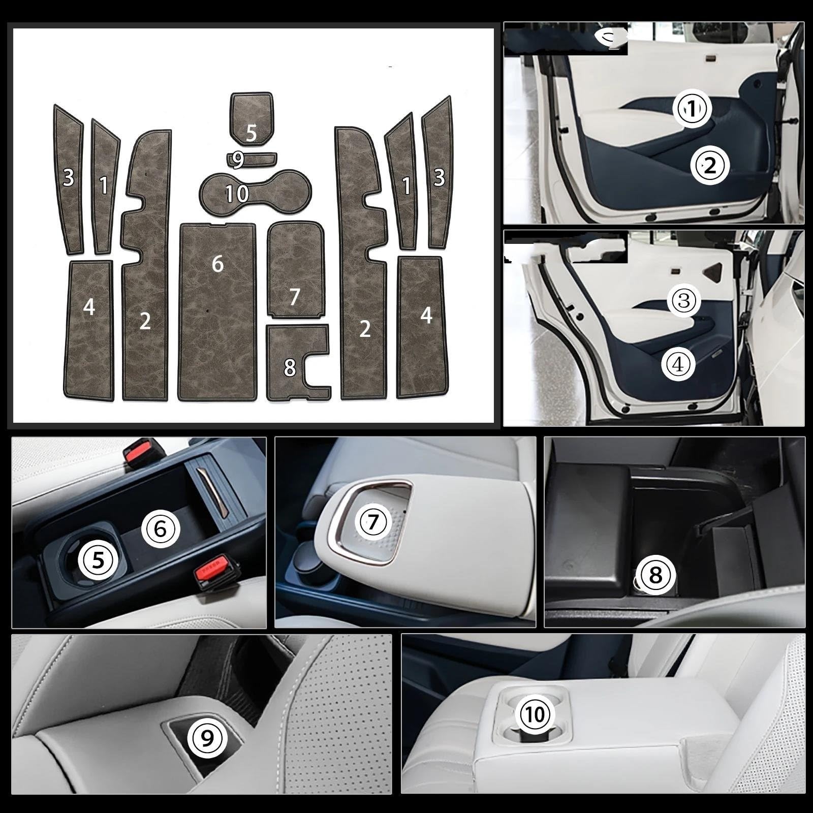 Türrillenmatte Auto Innen Zubehör Für Zeekr Für X 2023 Coaster Slot Matte Tor Tür Nut Pad Tasse Halter 14 Teile/Satz(Grey)