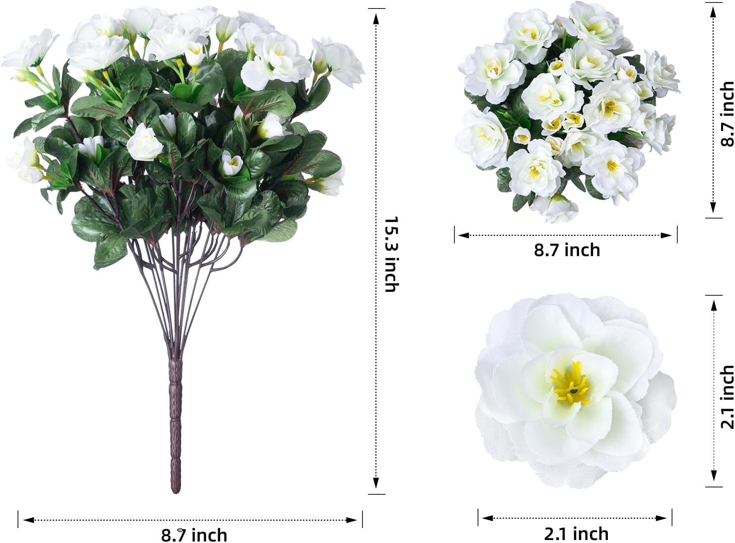 HyeFlora Artificial Fake Flowers Plants for Outdoor Outside Spring Decoration, Faux Silk White Camellia UV Resistant Realistic for Front Door Porch Planter Pot Patio Balcony, 3 Large Bundles - Image 5