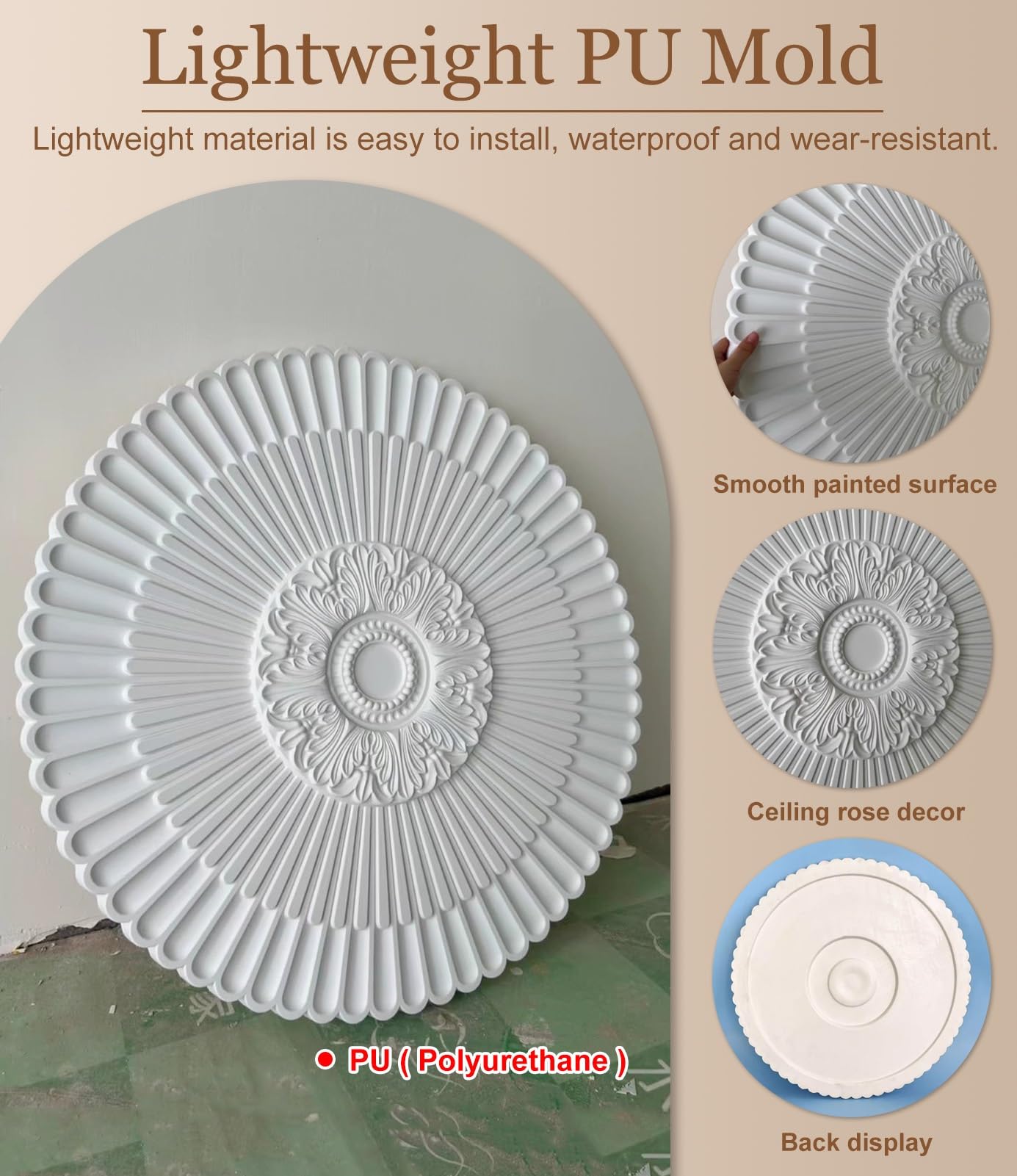 Disposizione verniciabile decorativa del soffitto di progettazione floreale del medaglione per l'installazione del ventilatore da soffitto e della lampada