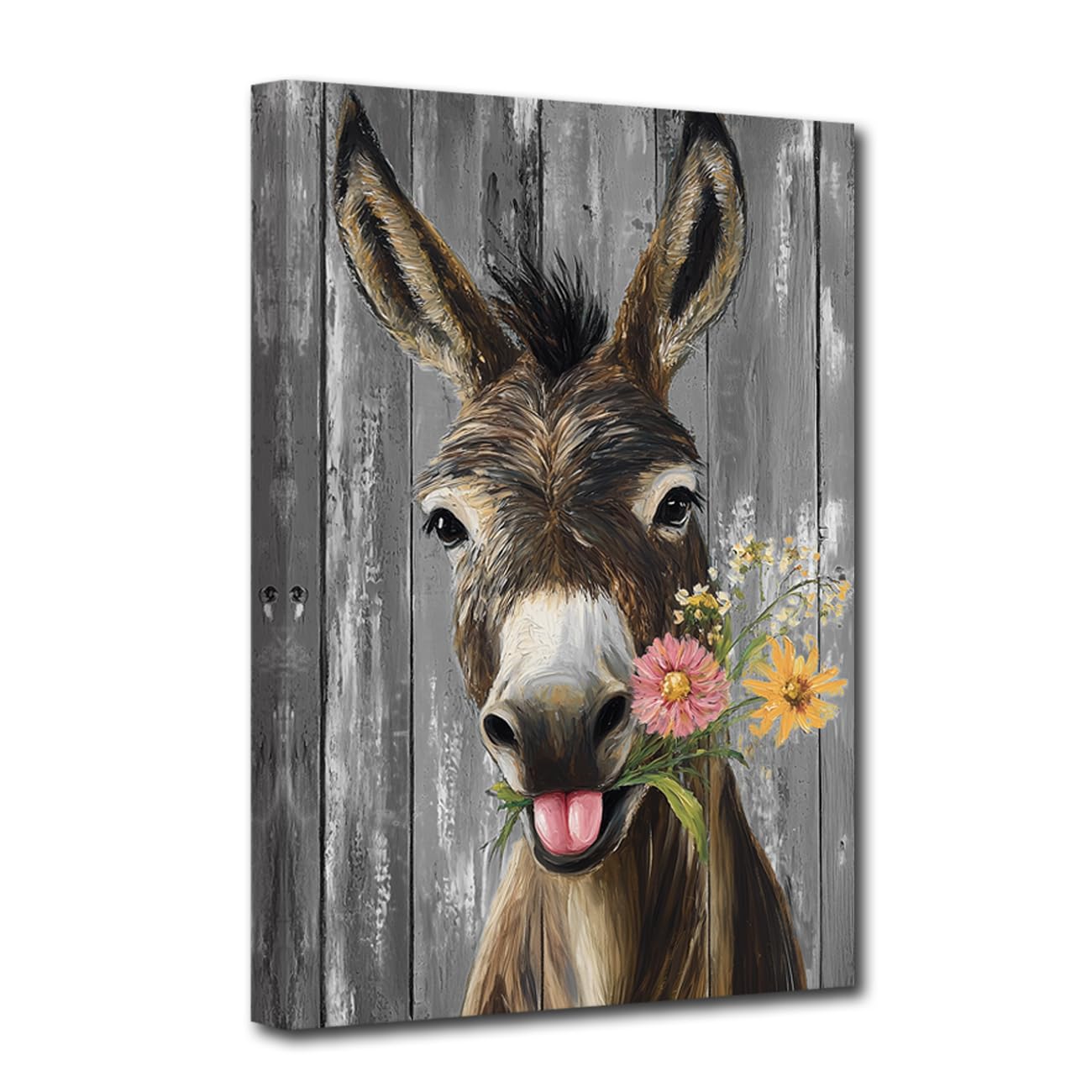 CCWACPP Farmhouse Animal Wall Art Donkey Canvas Art Farm Animal Painting Print Donkey Pictures Rustic Country Farmhouse Kitchen Decor Framed (40L x 60W cm)
