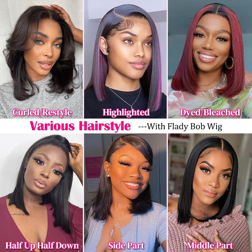 Bob Wig Human Hair 13x4 HD Lace Front Wigs Human Hair Glueless Wigs Human Hair Pre Plucked 180% Density Short Straight Frontal Bob Wig Human Hair Natural Color 12 Inch