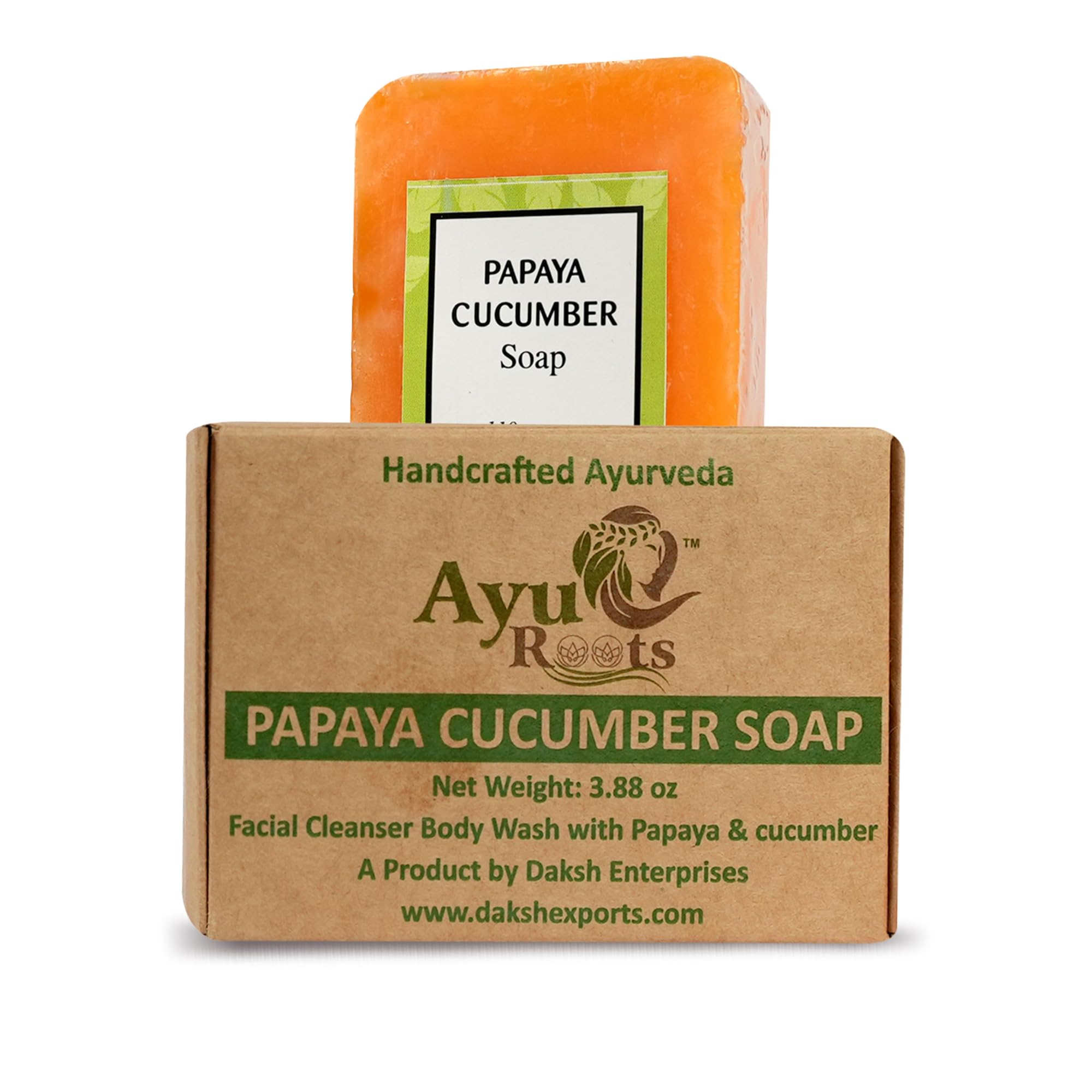 Ayurvedic Papaya Cucumber Soap Bar All Natural Vegan Face Body Skin Refreshing and Renewing Cleansing Handmade in India