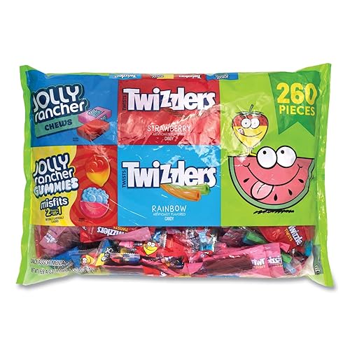 Surtido de dulces a granel (Twizzlers Rainbow y Strawberry, Jolly Rancher Gummies Misfits y Fruit Chews), 260 unidades/69.4