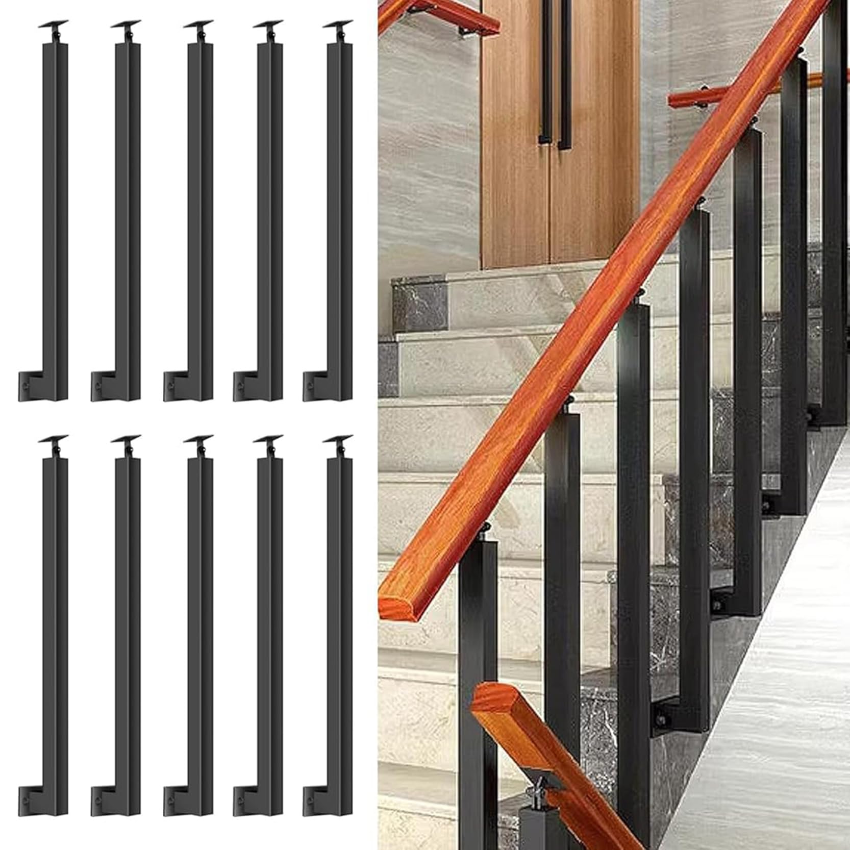 Balustre Carré pour Garde-Corps Escalier Intérieur et Balcon, Barreaux Métal Réglables 90 cm