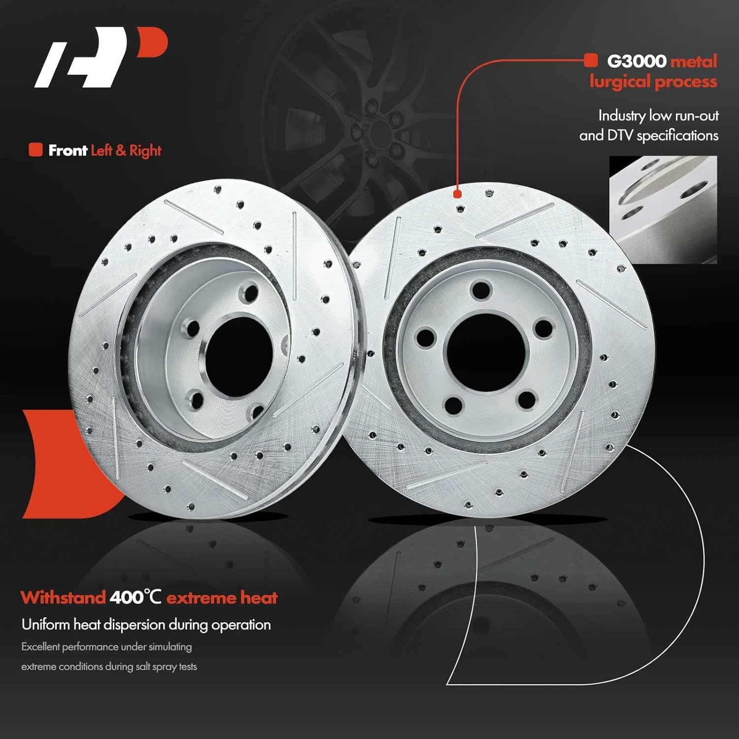 A-Premium 11.26 inch (286mm) Front Drilled and Slotted Disc Brake Rotors + Ceramic Pads Kit Compatible with Select Ford, Mazda and Mercury Models - Ranger/B3000 98-02, Explorer 1995-2001, Mountaineer