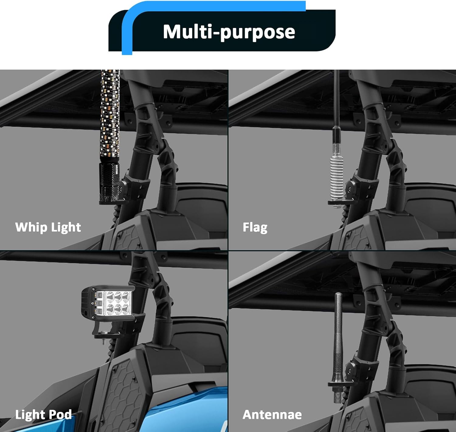 Wsays 2 Pcs UTV Pro-fit roll cage 360° Adjustable CNC Aluminum Flag Whip Light Mount Compatible with Polaris General Ranger Fit Can Am Defender Commander Maverick Sport Trail