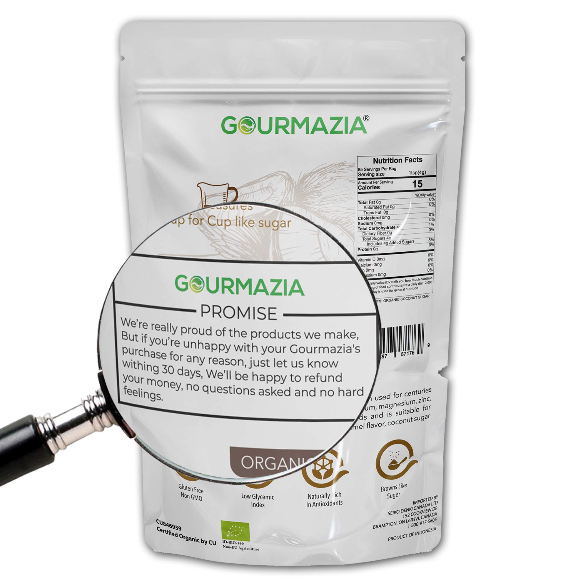 Gourmazia Organic Granulated Coconut Sugar, Raw, Unrefined Natural