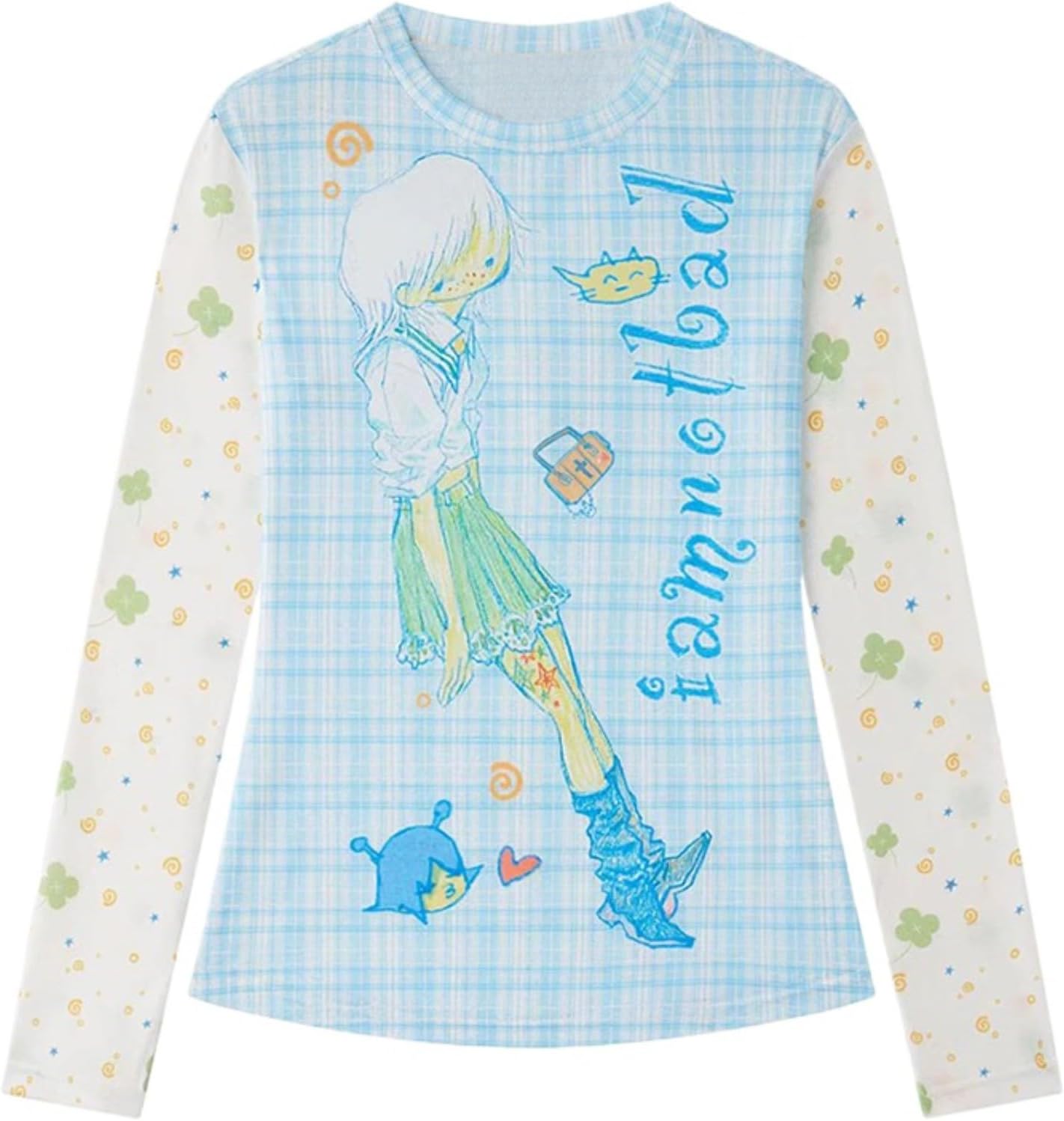 Whimsy Twee Cutecore Polka Dot Long Slevee Graphic Tees Y2k Tops Vintage 2000s Gyaru Harajuku alt Clothes