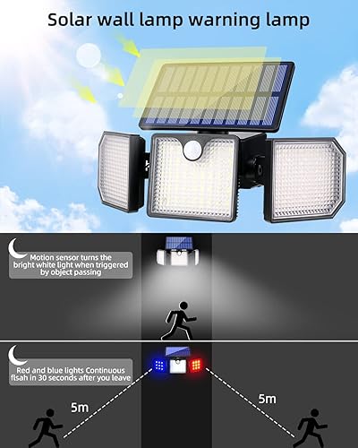 Miniatura 4 de Luces solares de pared al aire libre, 260Lm 6500K luces estroboscópicas, luz de inundación impermeable IP65, 3 cabezales ajustables 270 iluminación