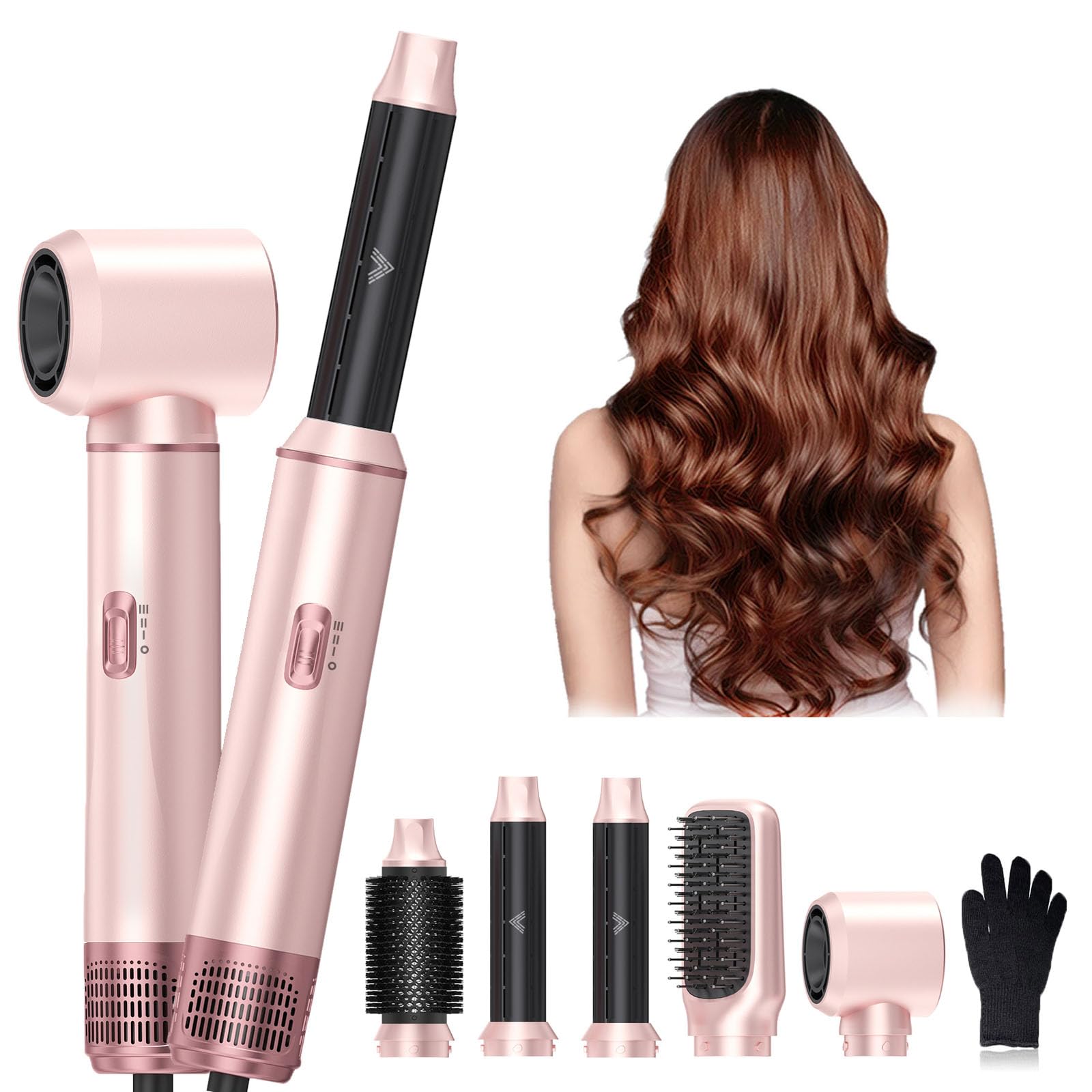 5 in 1 Hair Dryer Brush Set, Air Curler Wrap Hair Styler Blow Dryer Brush with 3 Temps, Upgrade Negative Ion Hot Air Brush Curling Brush Iron, Hair Styling Tools for Dry Curl Straighten