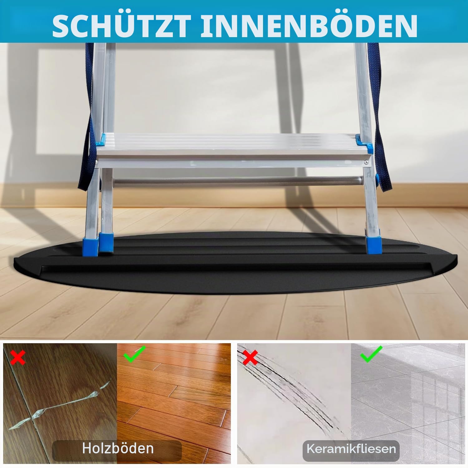 Anti-Rutsch-Leiter-Stop-Matte, 68,6 x 39,9 cm, rutschfestes Gummi-Stabilisator-Pad, rutschfeste Leitern, Hilfsstopper, Bodenschutz, Trittleiter, Teleskop-Zubehör (schwarz)