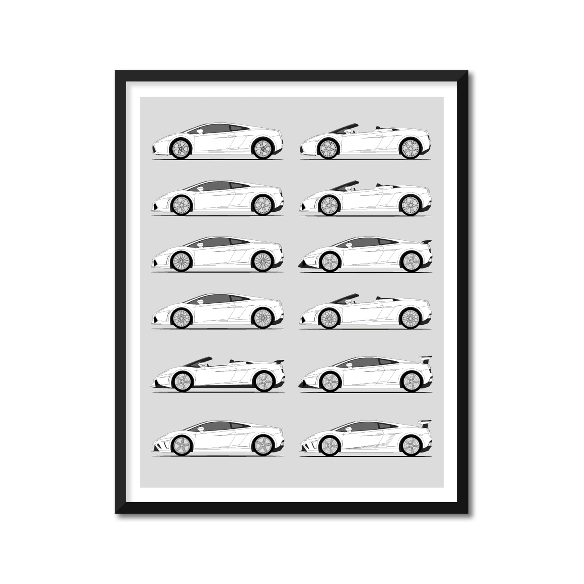 Custom Car Posters Handmade Poster compatible with History of Lamborghini Gallardo Print Art of Lamborghini Gallardo Spyder LP 560-4 Superleggera Performante Gen - A2 (42 x 59.4 cm) Lustre Print