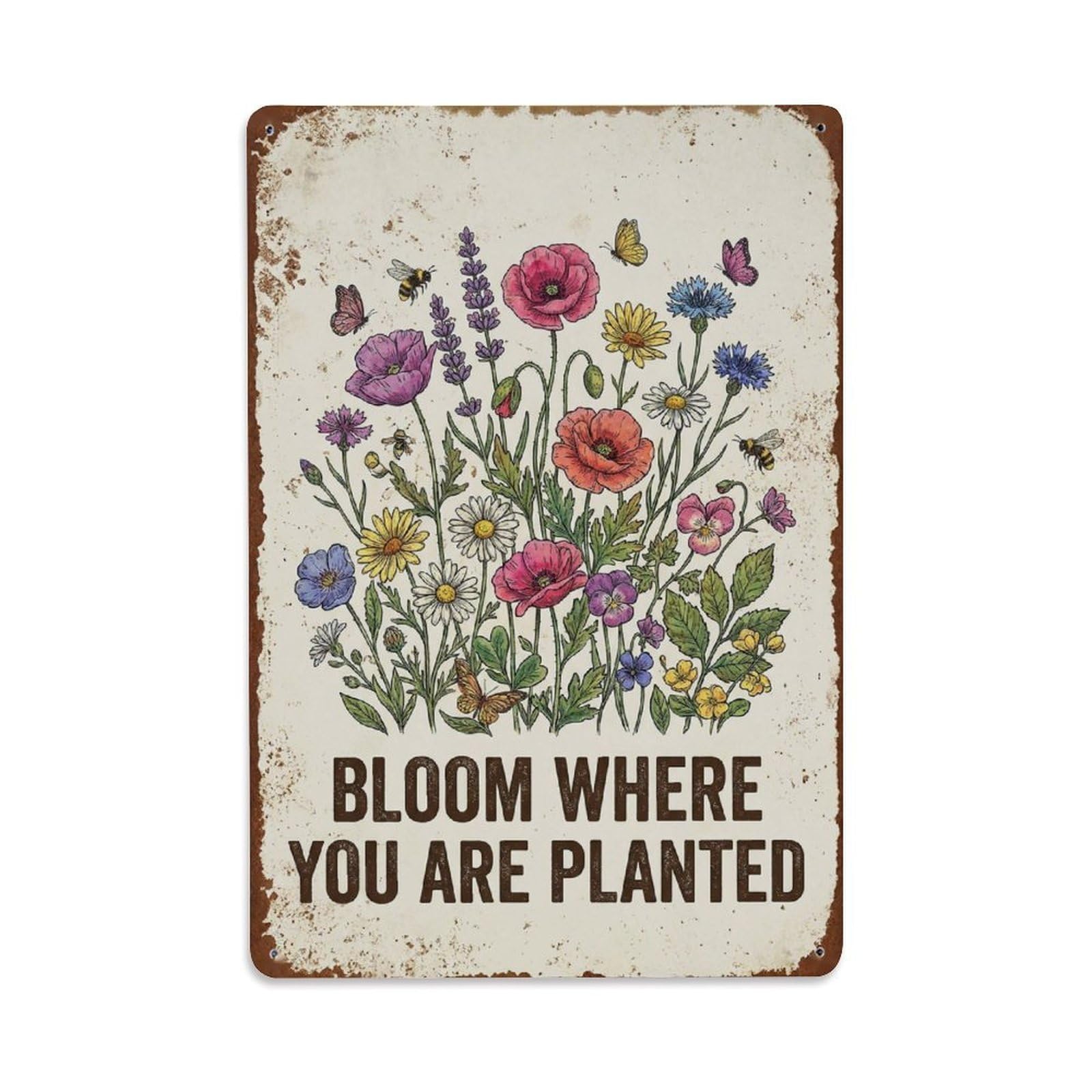 Comic Garden Botanical Motto Where Planted Grow Vintage Metal Tin Sign Plaque Wall Decor for Cafe, Man Cave, Club Bar, Office, Home Garden Round Metal Poster 8x12Inch