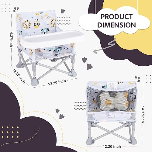 Miniatura 2 de Silla de bebé portátil, asiento elevador plegable con bandeja para mesa de comedor, silla de camping compacta para césped, playa, viajes, bebés de 6