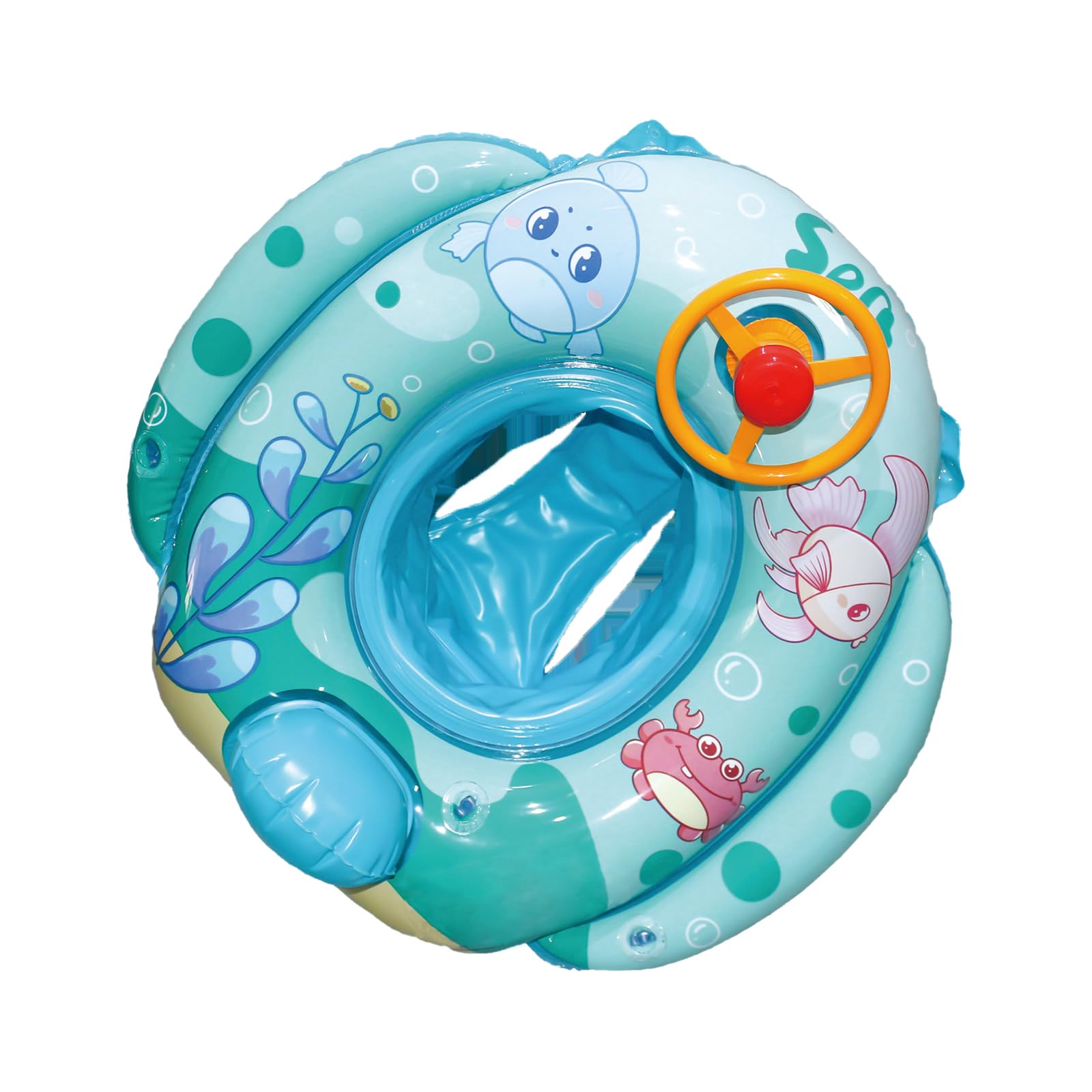 Toyhood Inflatable Baby Swimming Float with Steering Wheel and Horn, Cute Baby Float Swim Pool Float Boat Trainer Seat Inflatable Swim Rings, Summer Outdoor Water Float, for 1-5 Year Old (Green-B)