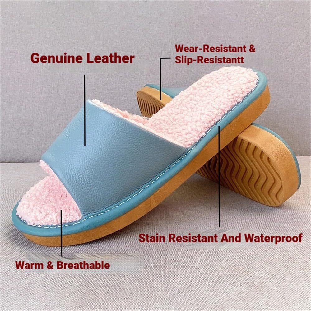 Pantofole Calde E Comode Con Fodera In Peluche Sandali Da Casa In Vera Pelle Con Punta Aperta Scarpe Da Camera Da Letto Casual Leggere E Antiscivolo Per Ufficio, Hotel, Viaggi(Rose Red,38/39 EU)