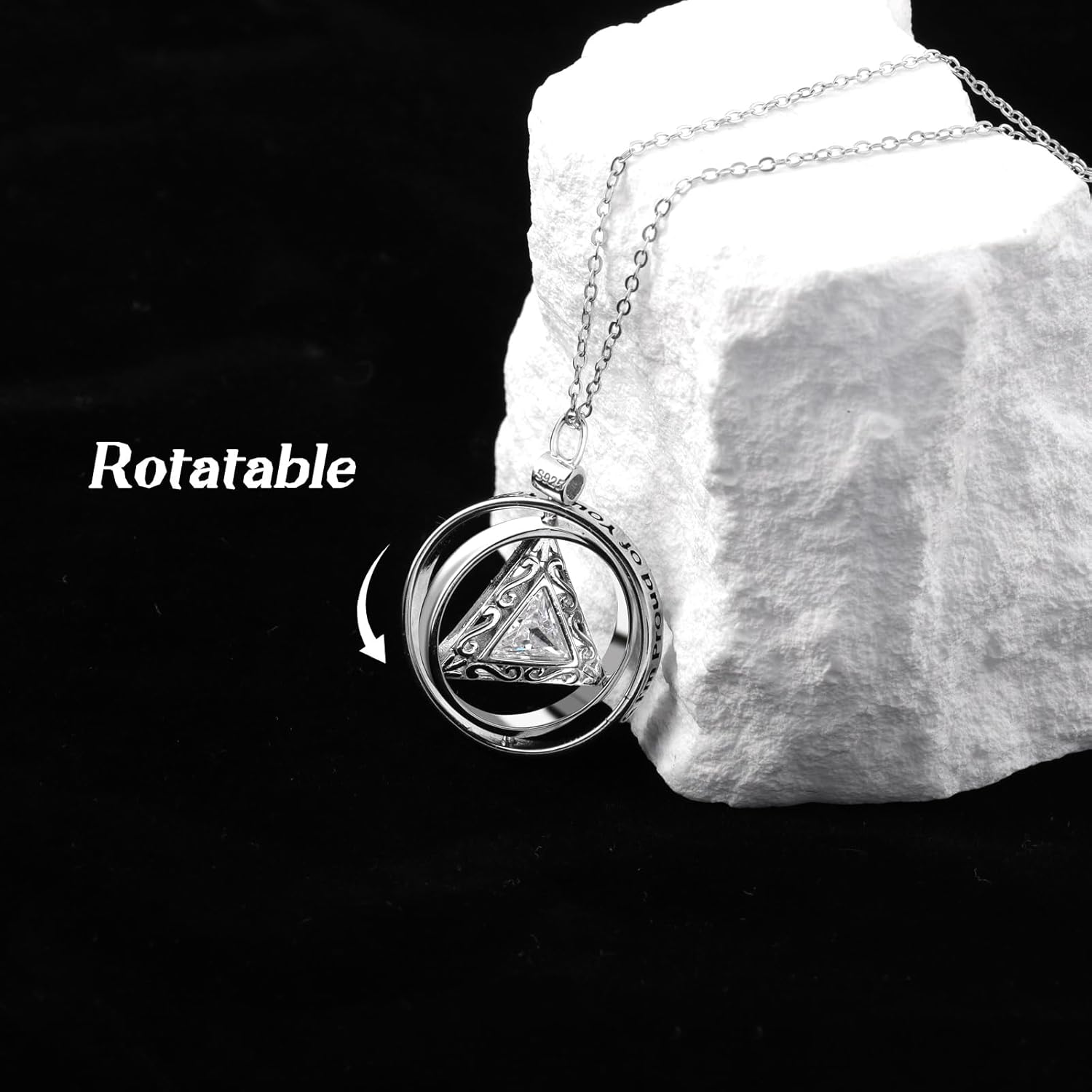 Rotatable AA Sobriety Necklace for Women - Sterling Silver Hypoallergenic Recovery Triangle Symbol Pendant Mood Spinner Necklace Alcoholics Anonymous Gift for Addicts - Image 4