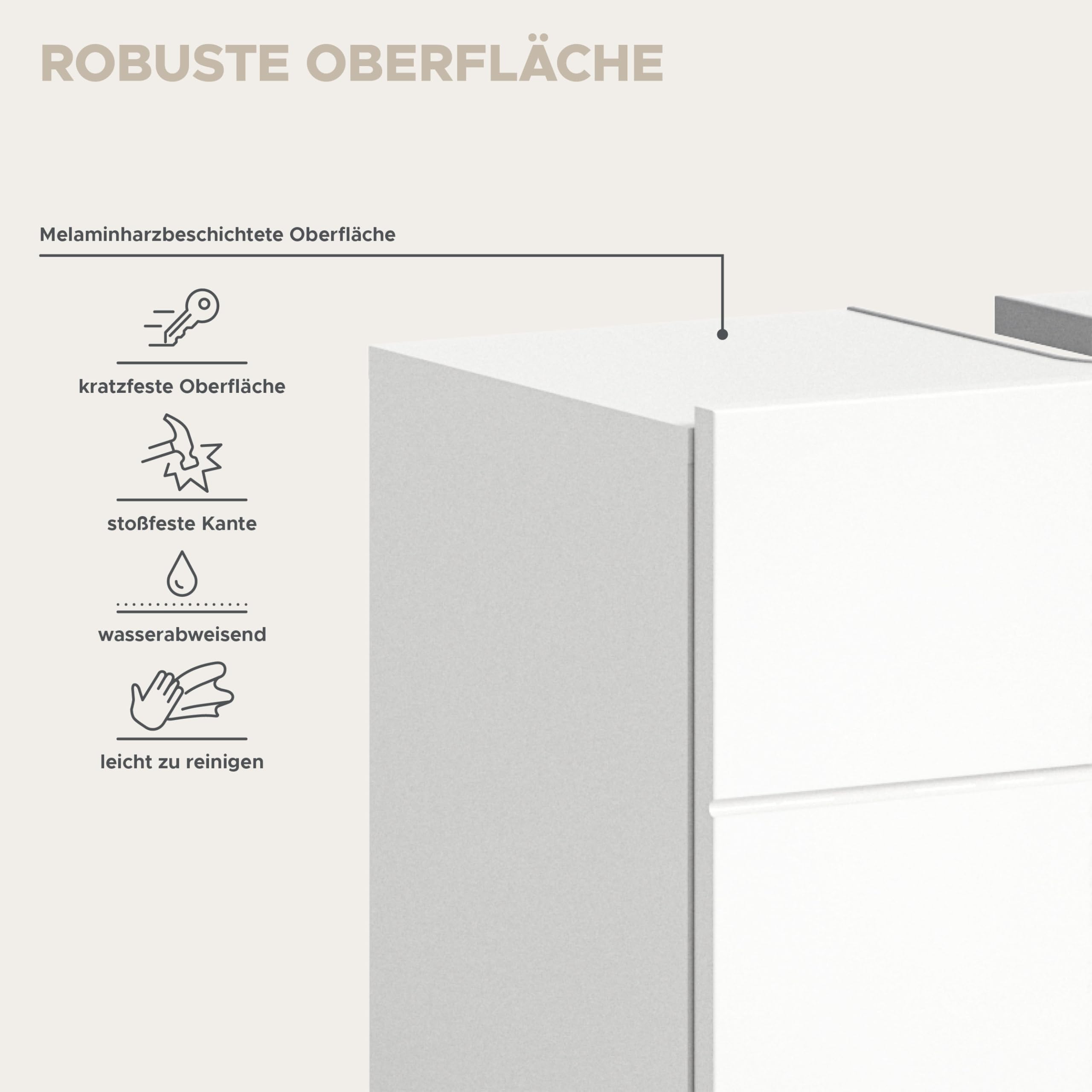 xonox.home - Waschbeckenunterschrank Vira 60x56x34 cm in Front weiß Hochglanz Tiefzieh Korpus weiß Melamin - Unterschrank Badezimmerschrank - modern, praktisch und funktional