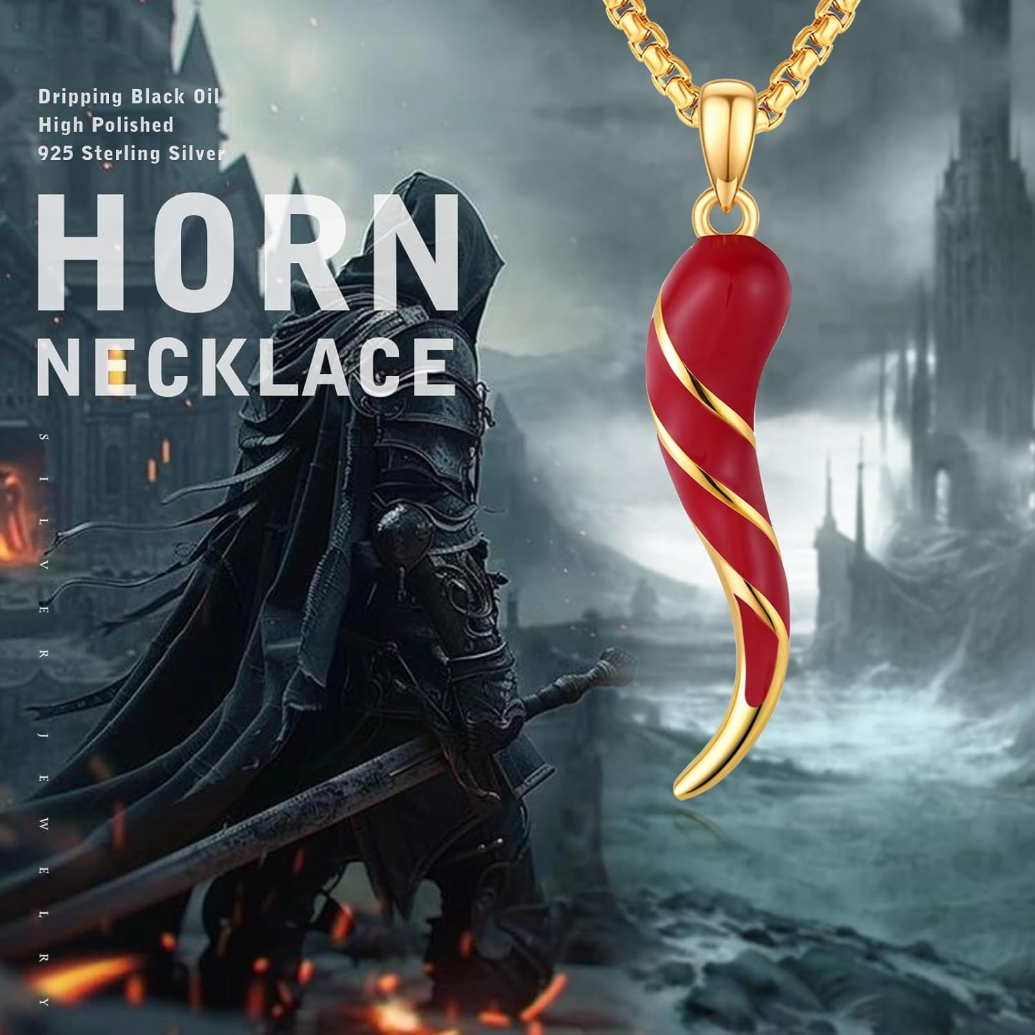 Italian Horn Necklace 925 Sterling Silver Cornicello Lucky Pendant Necklaces Jewelry for Men Women with 316L Stainless Steel Chain and Gifts Box - Image 7