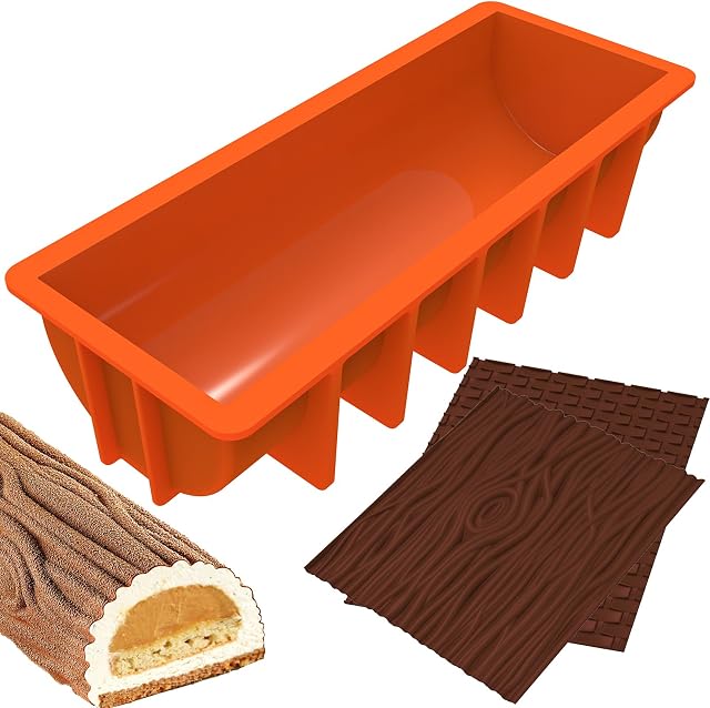 webake Yule Log Mould Silicone Christmas Cake Mould with 2 Pcs Silicone Mats Buche de Noel Mould, 32 x 13.2 x 7.5 cm