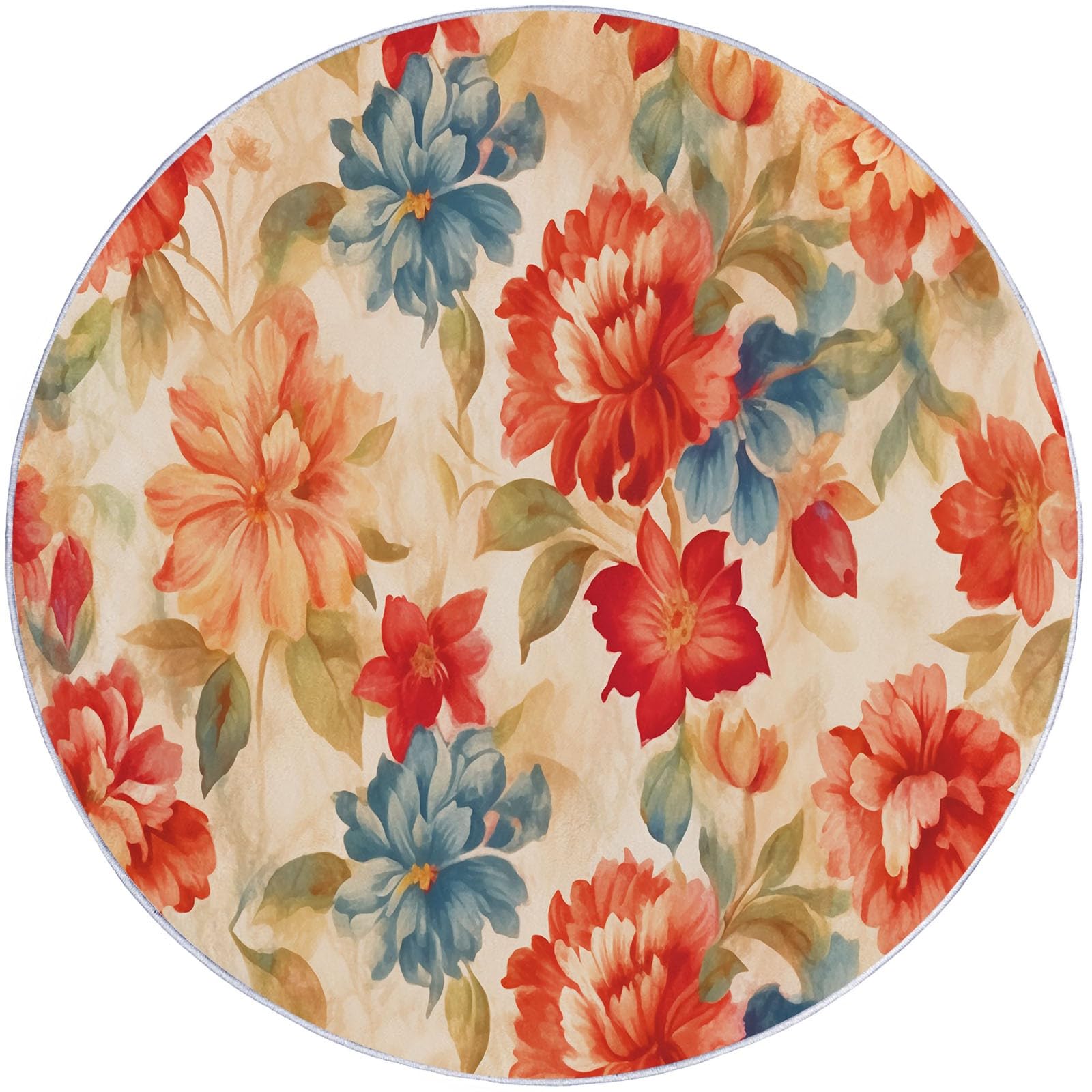 Tapis rond luxe fleurs et feuilles au thème vintage élégant en flanelle
