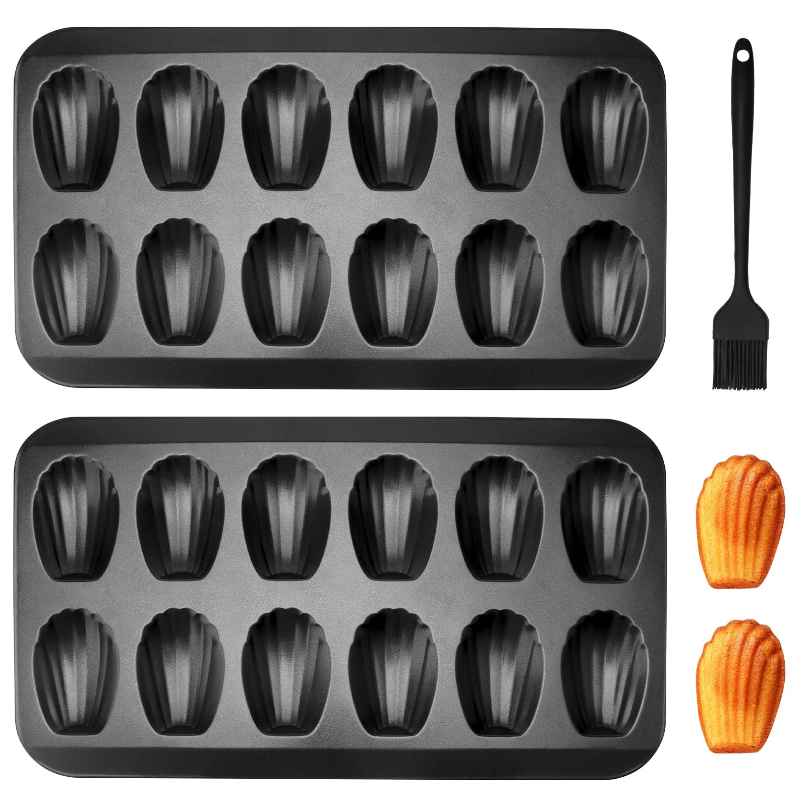 2 Pezzi Stampo Madeleine Teglia da forno per 12 madeleine Teglia Antiaderente in Acciaio al Carbonio Teglie per Torte per Cioccolato Pasticcini Muffin Cupcakes Brownies 40x 22.8 cm