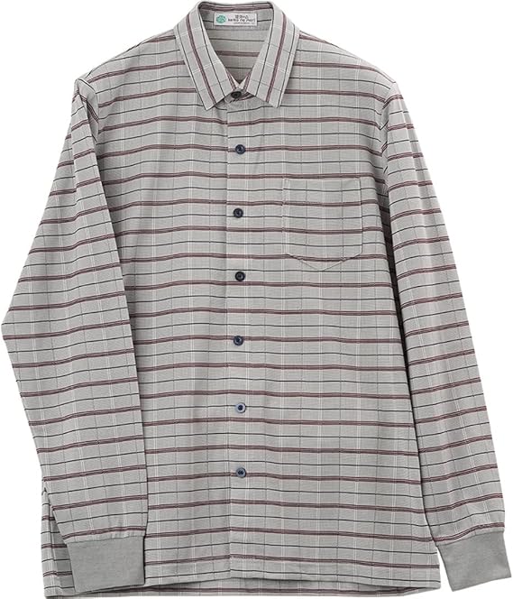 Amazon シニアファッション メンズ 交編格子柄 ワンタッチテープ長袖ニット シャツ L グレー シャツ 通販