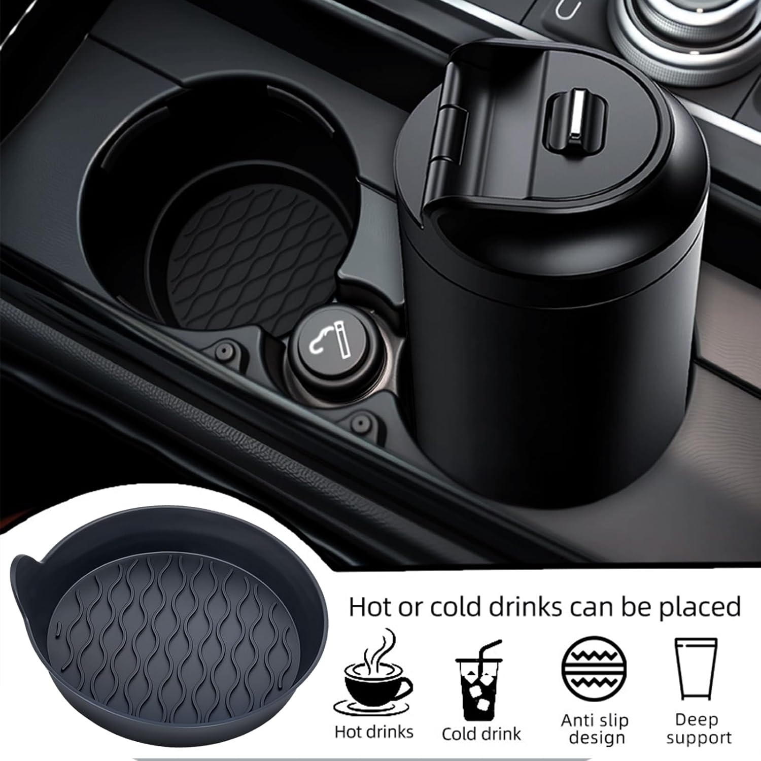 Car Cup Holder Coaster, 4pcs Silicone Cup Holder Insert, Universal Non-Slip Cup Holders, Car Gadgets Car Accessories Interior for Women and Man Interior Sets - Black thumbnail