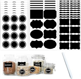 280 Premium Erasable Chalkboard Spice Labels, Removable Pantry Label with Chalk Maker Pen Reusable Blackboard Stickers for Mason Jars, Bottles, Oil Containers, Glass