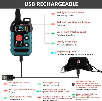 Citronella Bark Collar for Dogs, Dog Training Anti Bark Collar with Remote, 4 Modes Spray/Vibration/Sound/Reinforcement Spray, 1000FT Control Range for S/M/L Dogs (Green)