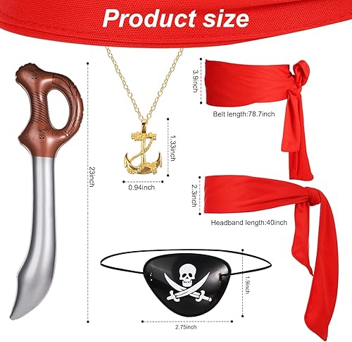 Miniatura 2 de Juego de 5 accesorios de disfraz de pirata, accesorios de fiesta de pirata, incluyendo diadema de pirata, cinturón, parche para ojos, collar, globo