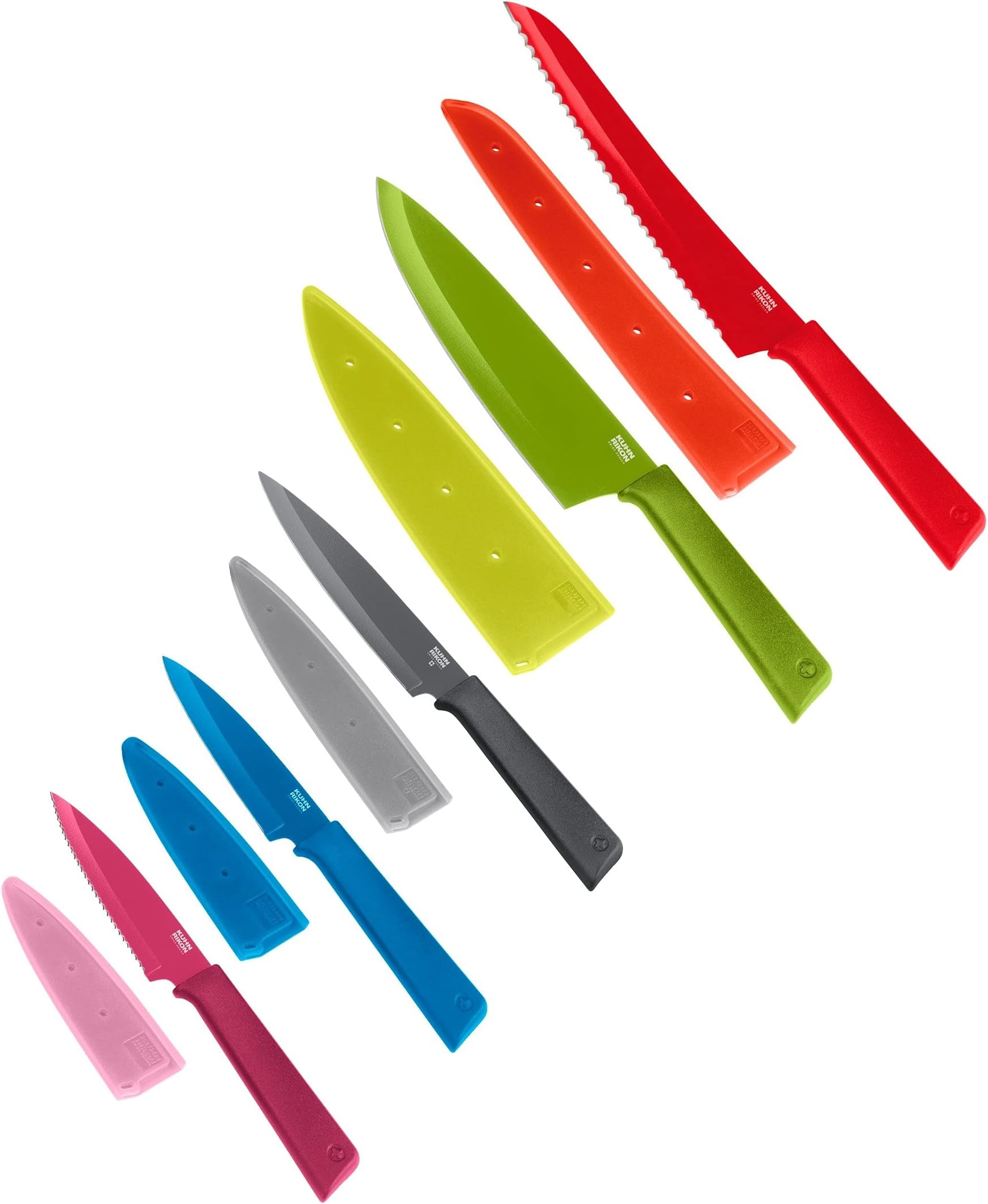 COLORI+ Mixed Knife Set with Non-Stick Coating and Safety Sheaths, Set of 5, Fuchsia, Blue, Graphite Grey, Green and Red
