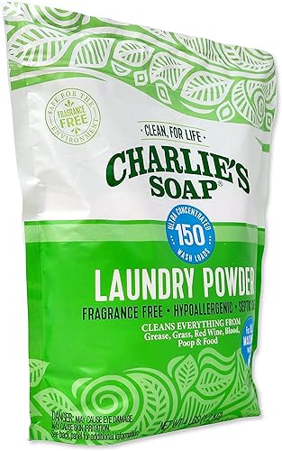 Miniatura 4 de Charlie's Soap Polvo de lavandería nuevo (150 cargas, 1 paquete) Polvo de lavandería de limpieza profunda a base de plantas hipoalergénico sin