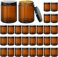 KEYWING 30 Pack 8 oz Amber Glass Candle Jars with Black Lids - Bulk Empty Jars for DIY Candles, Lotion, Cream, Powder Storage