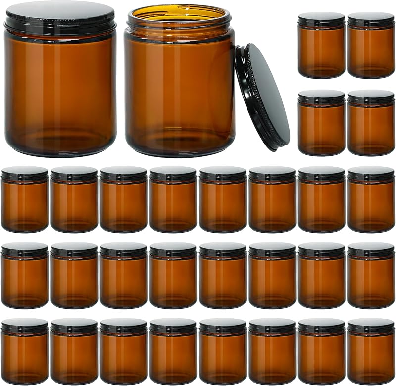KEYWING 240 mL Frascos de Vidro Âmbar para Velas com Tampas Metálicas, Pacote com 30